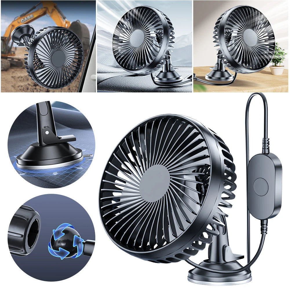 MOJOYCE USB Car Dashboard Fan 360° Suction Cup 12V/24V Car Cooling Fan Oasis Select france
