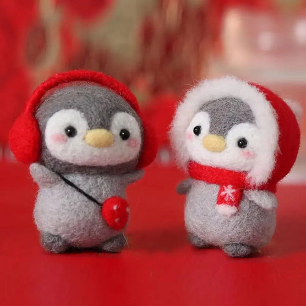 Cute Not Finished Wool Felting Kit Cartoon Cute Penguin Needle Felting Kit Handmade DIY Felting Starter Kit Oasis Select