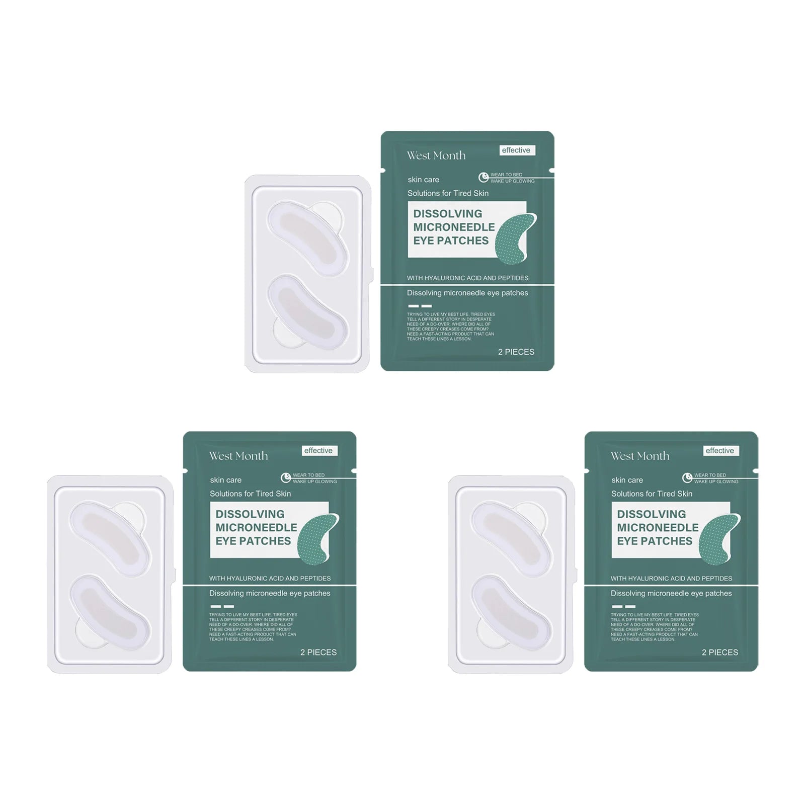 0.25mm Hyaluronic Acid Dissolving Microneedle Eye Patches Hydrogel Eye Mask for Wrinkles Dark Circles Puffiness Anti-Aging Oasis Select 6pieces
