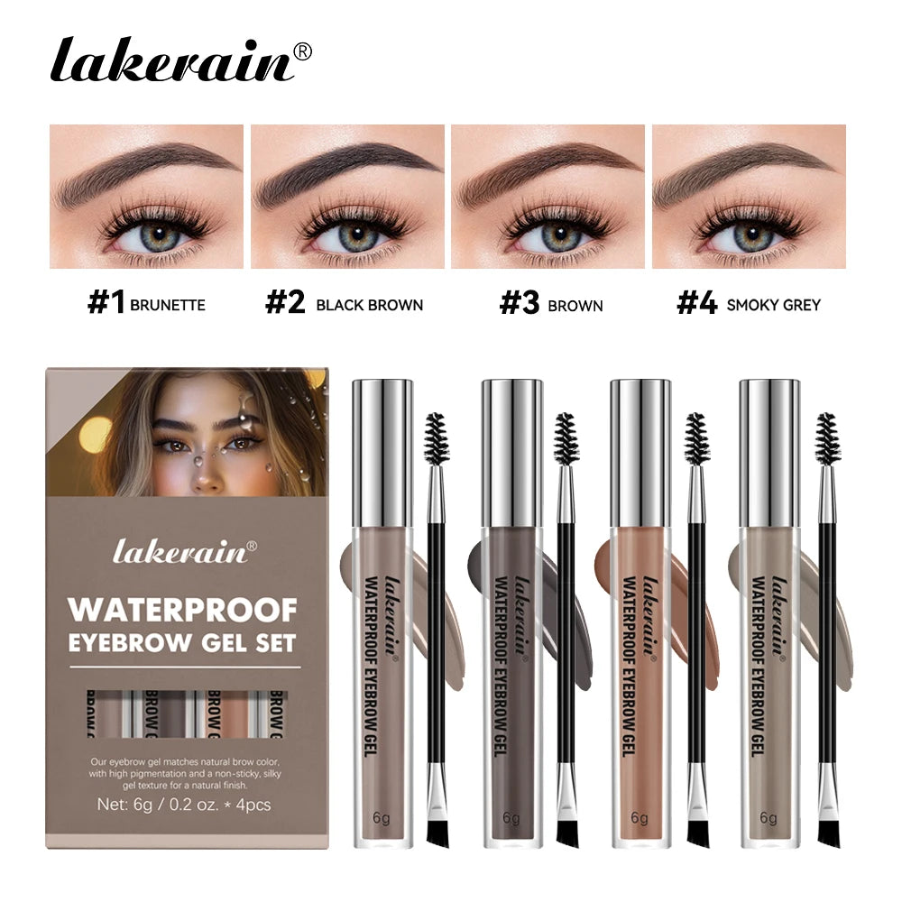 Waterproof Eyebrow Tint Gel Sweatproof Silky Texture Natural Look Long Wearing For Brunette Black Brown And Smoky Grey 4 Colors Oasis Select 4color 1set
