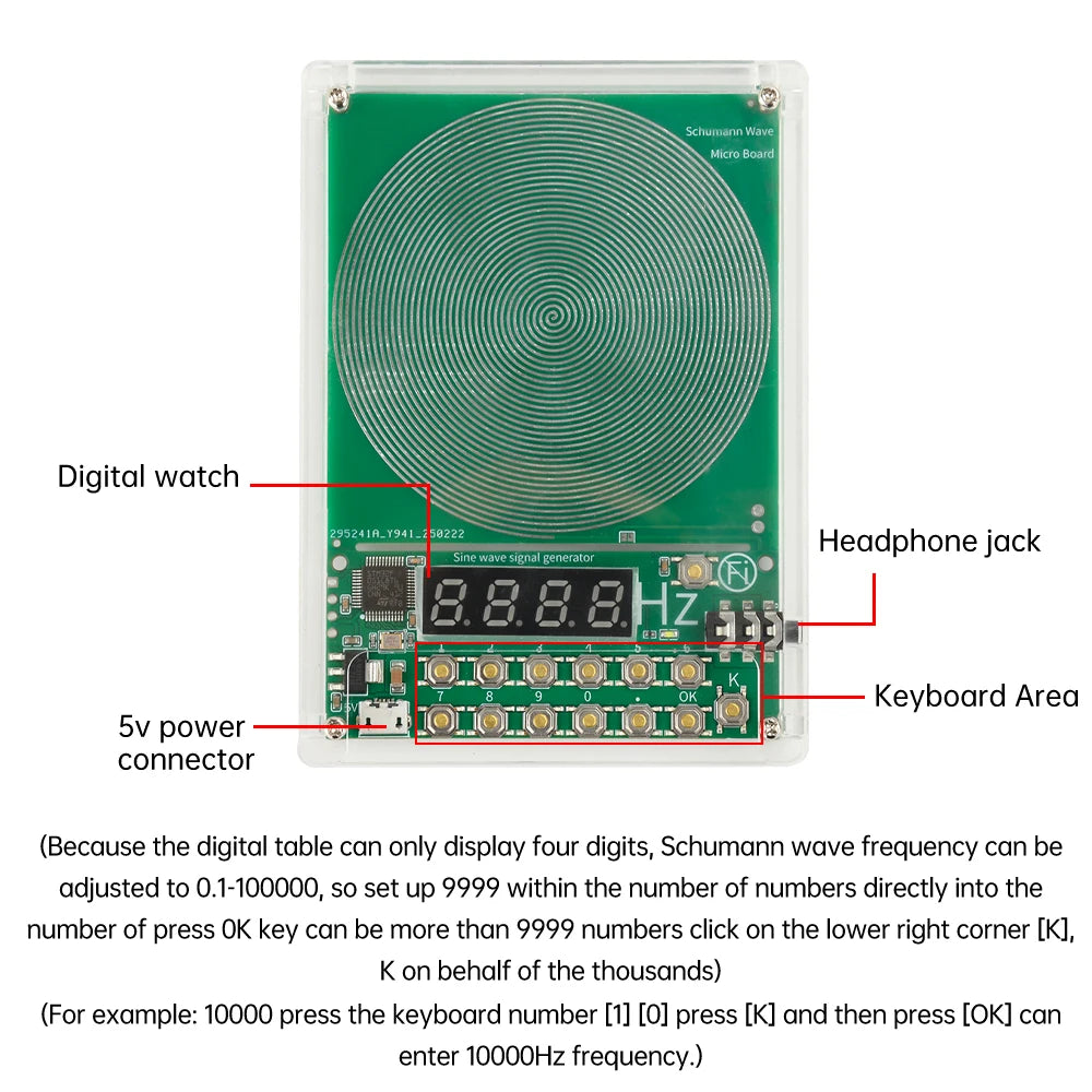 0.01-100000Hz Adjustable Sine Wave Resonance Generator Ultra Low Frequency Generator Resonator Sound Frequency Machine Micro USB Oasis Select