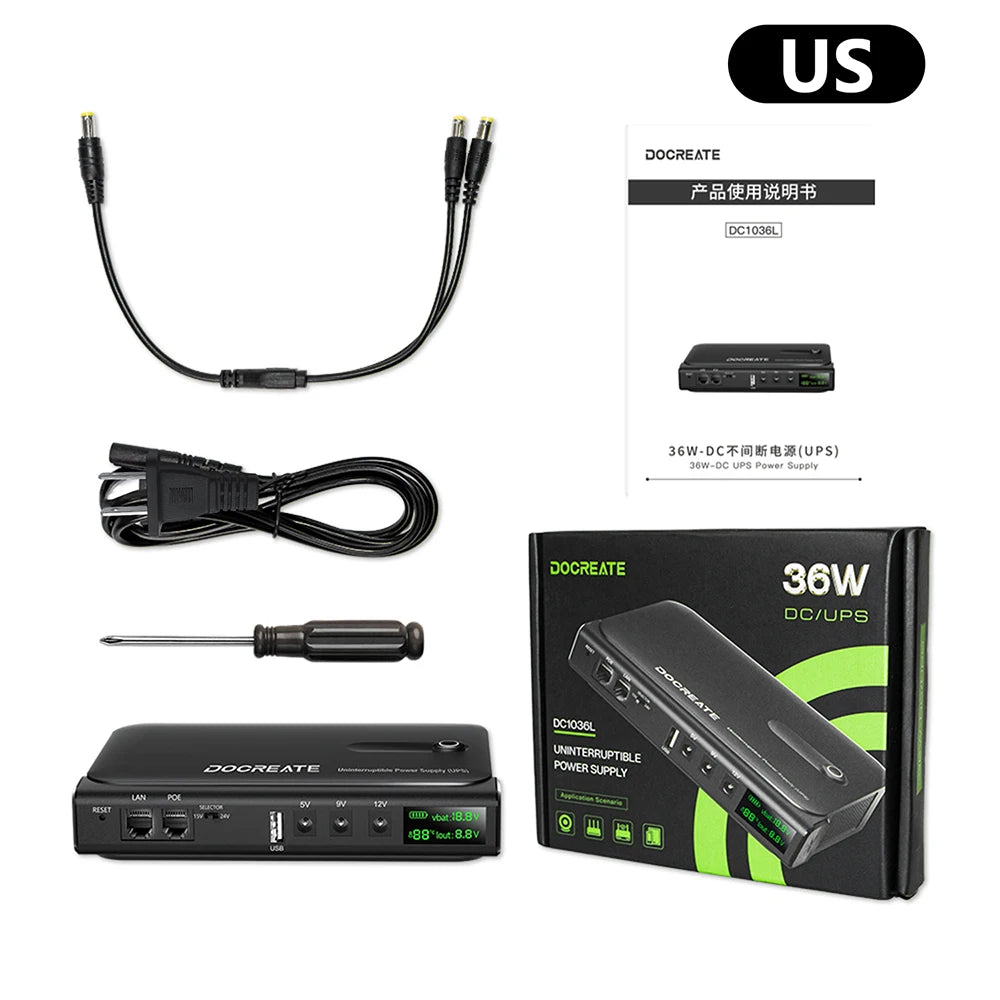 DC1036L 36W Digital UPS Uninterruptible Power Supply Box 5V/9V/12V/15V/24V Multi-Output for Router Home Devices-without Battery Oasis Select US Plug