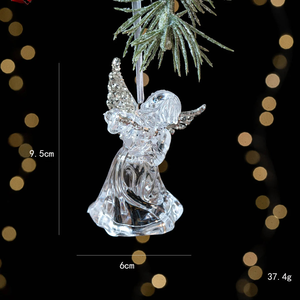 Christmas Tree Pendant Decoration Clear Acrylic Angel Deer Light Luxury Hanging Ornament Christmas Decoration Oasis Select Angel 2