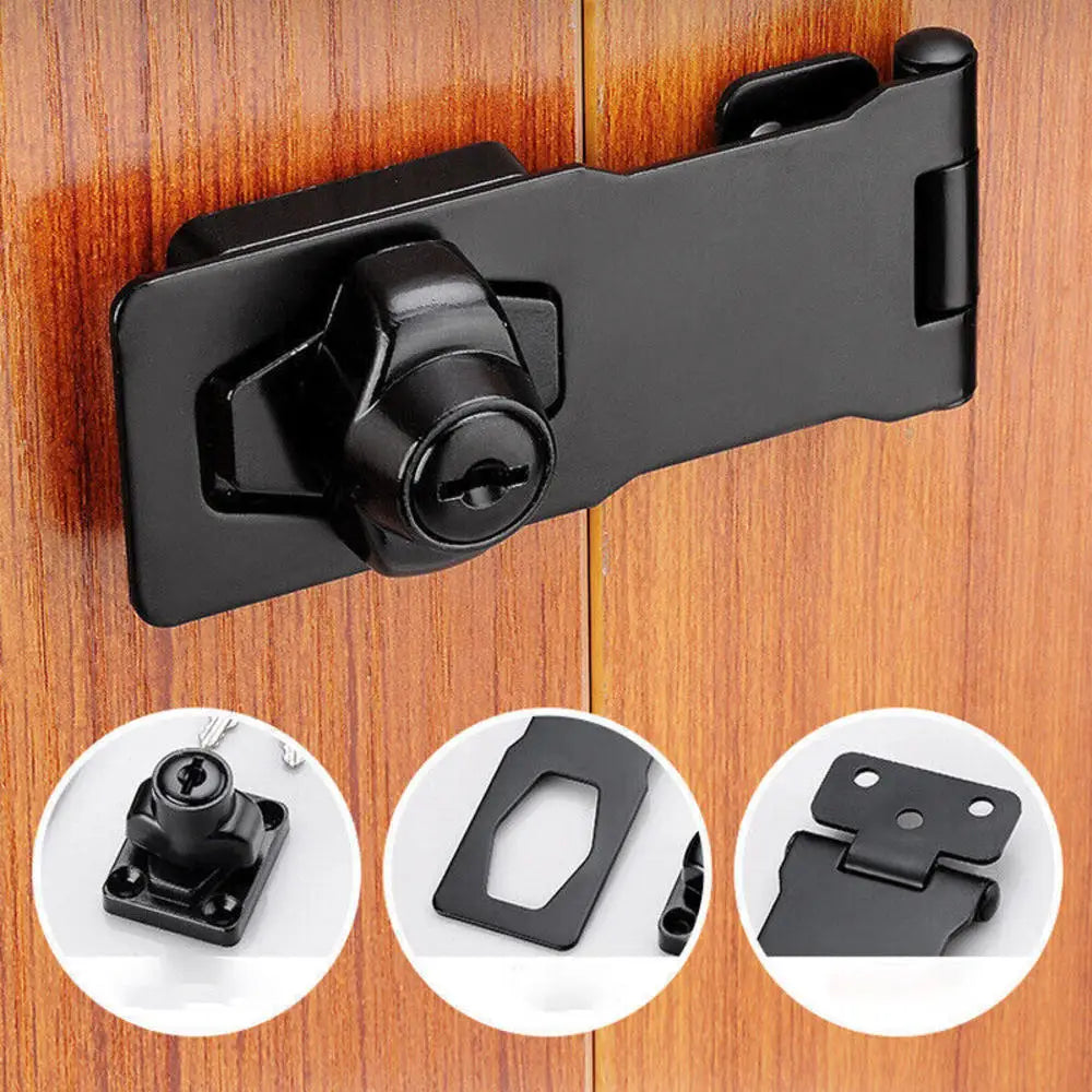 2.5/3/4inch Heavy Duty Locking Hasp with Keys Padlock Cupboard Drawer Wooden Box Lock Self Locking Security Staple Hardware Oasis Select