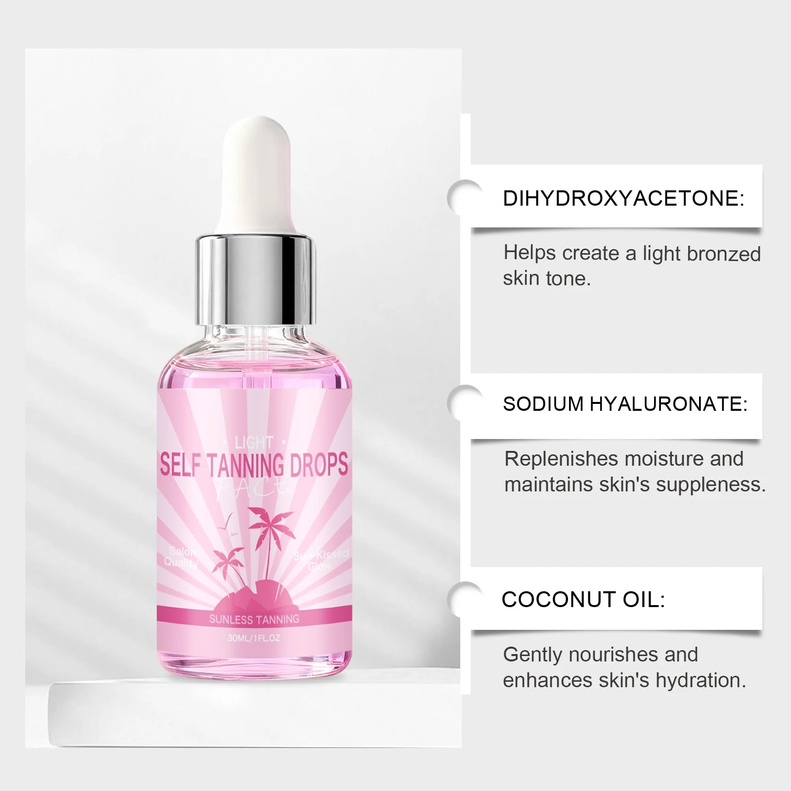 Self Tanning Drops Sunless Tanner Serum Face Body Natural Bronze Tone Even Skin Tone Moisturizing Glowing Hydrating Bronzing Oasis Select