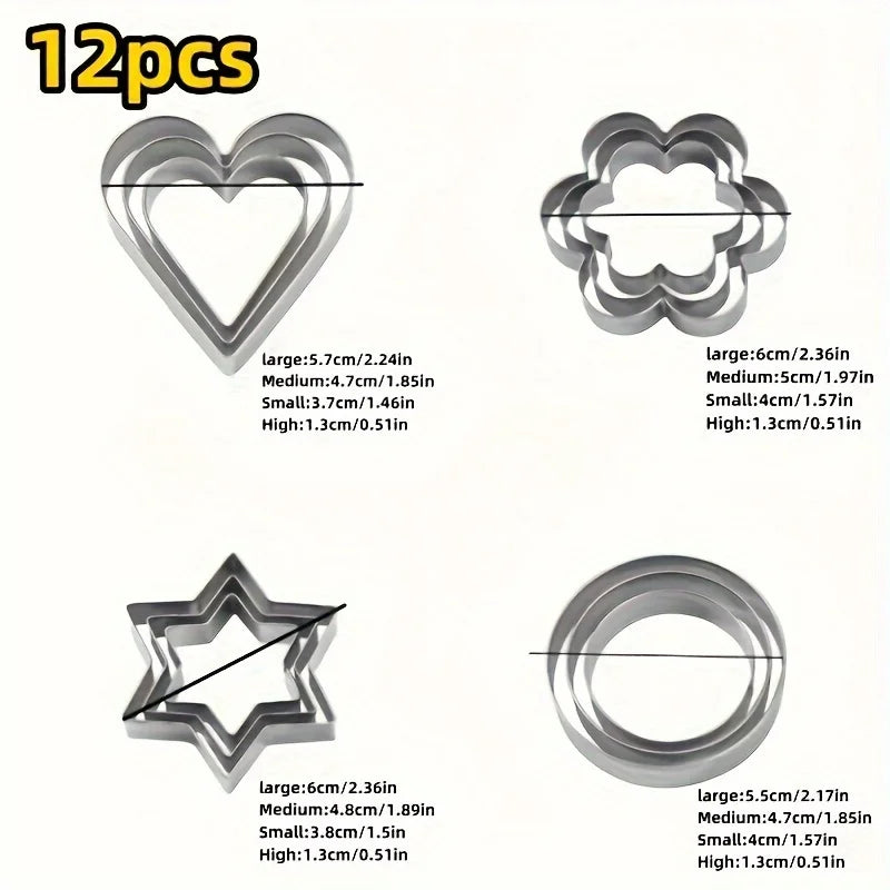 12pcs Metal Cookies Cutters Set, Creative Star Cookie Cutter, Round/Heart/Flower Shaped Egg Molds, Indoor Outdoor Baking Tools Oasis Select