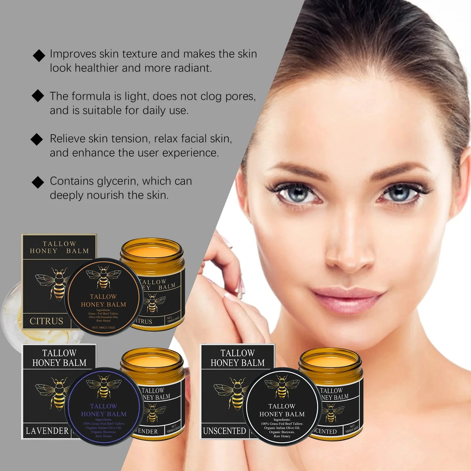Tallow Honey Balm Firming Nourishing & Hydrating Skin Care Smoothing Soothe Skin Improves Elasticity Tallow Honey Moisturizer Oasis Select