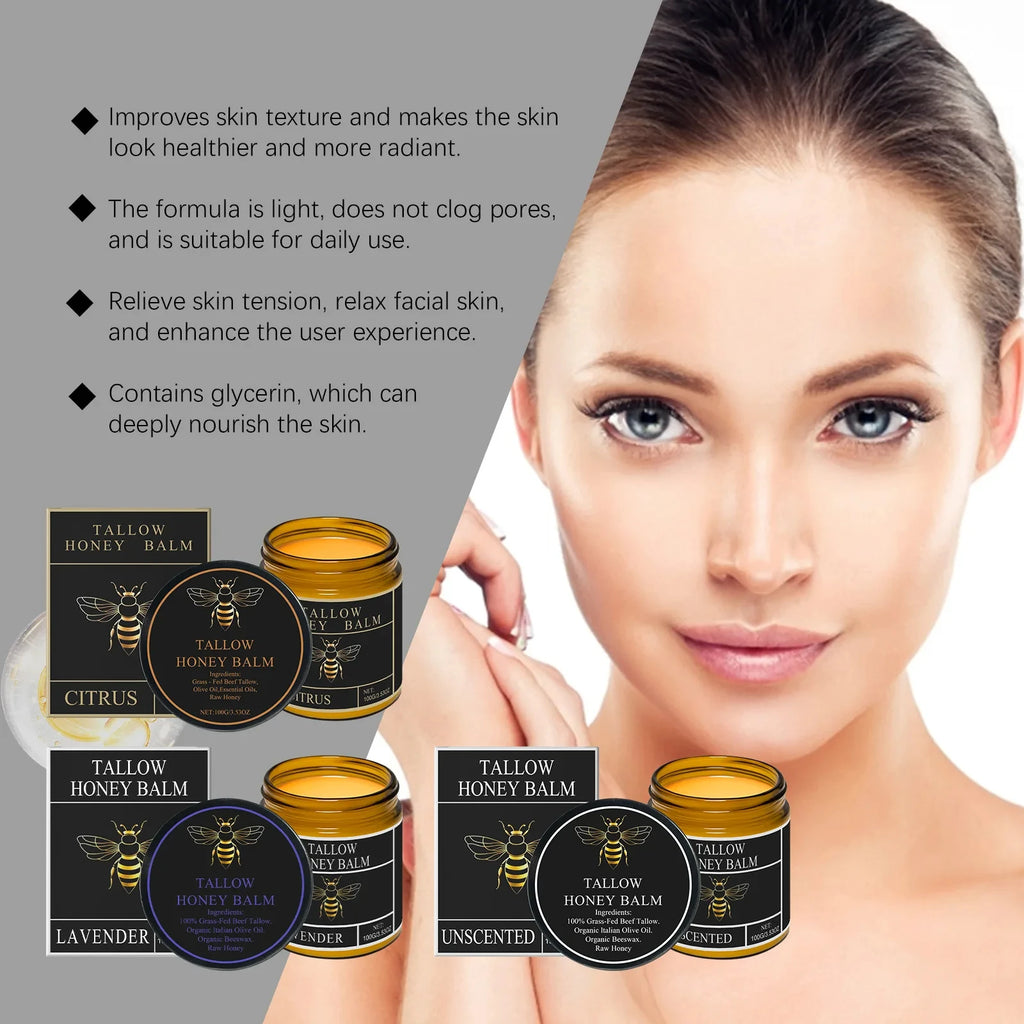 Organic Grass-Fed Beef Tallow Balm With Honey Soothen Nourishing Dry Skin Improves Elasticity Moisturizing Cream For Soft Smooth Oasis Select