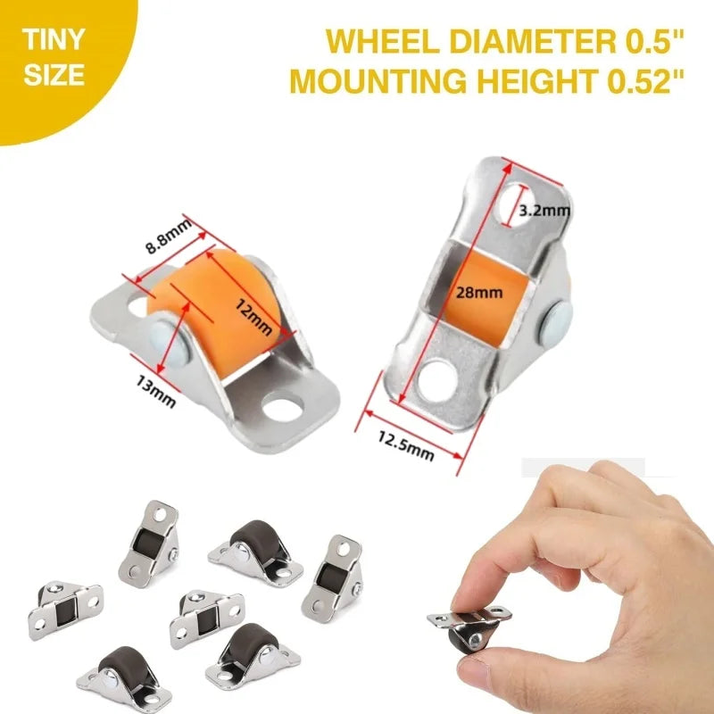 8Pack Mini Fixed Caster Wheels 1 inch Silent Small Wheels TPR Rubber Low Profile Caster for Furniture Rolling Cabinet Trundle Oasis Select