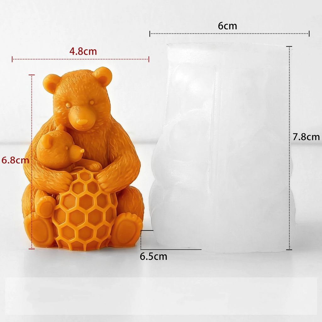 Honeycomb Bear Handmade Scented Candle Decor Silicone Mold DIY Animal Bear Resin Drip Casting Plaster Silicone Mold Oasis Select J-5523