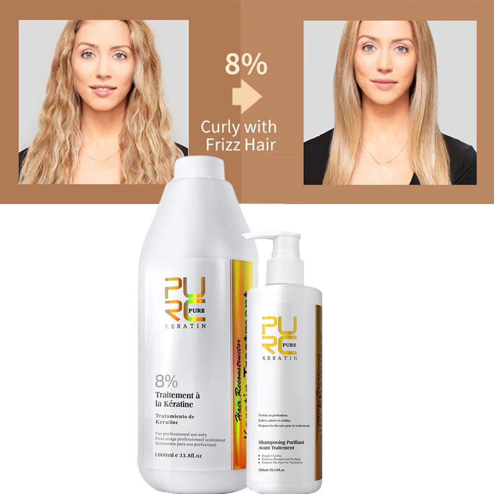 PURC Brazilian Keratin Hair Treatment Products 1000ml Keratin Hair Straightening Cream And 300ML Smoothing Shampoo Hair Care Oasis Select 8 Degrees Keratin China Mainland