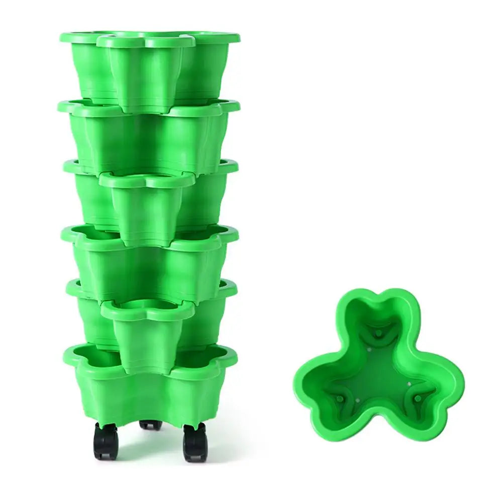 6-Tier Vertical Stackable Flower Pot Plastic 3D Space-saving Strawberry Vegetable Planter Container Garden Balcony Planting Pot Oasis Select green