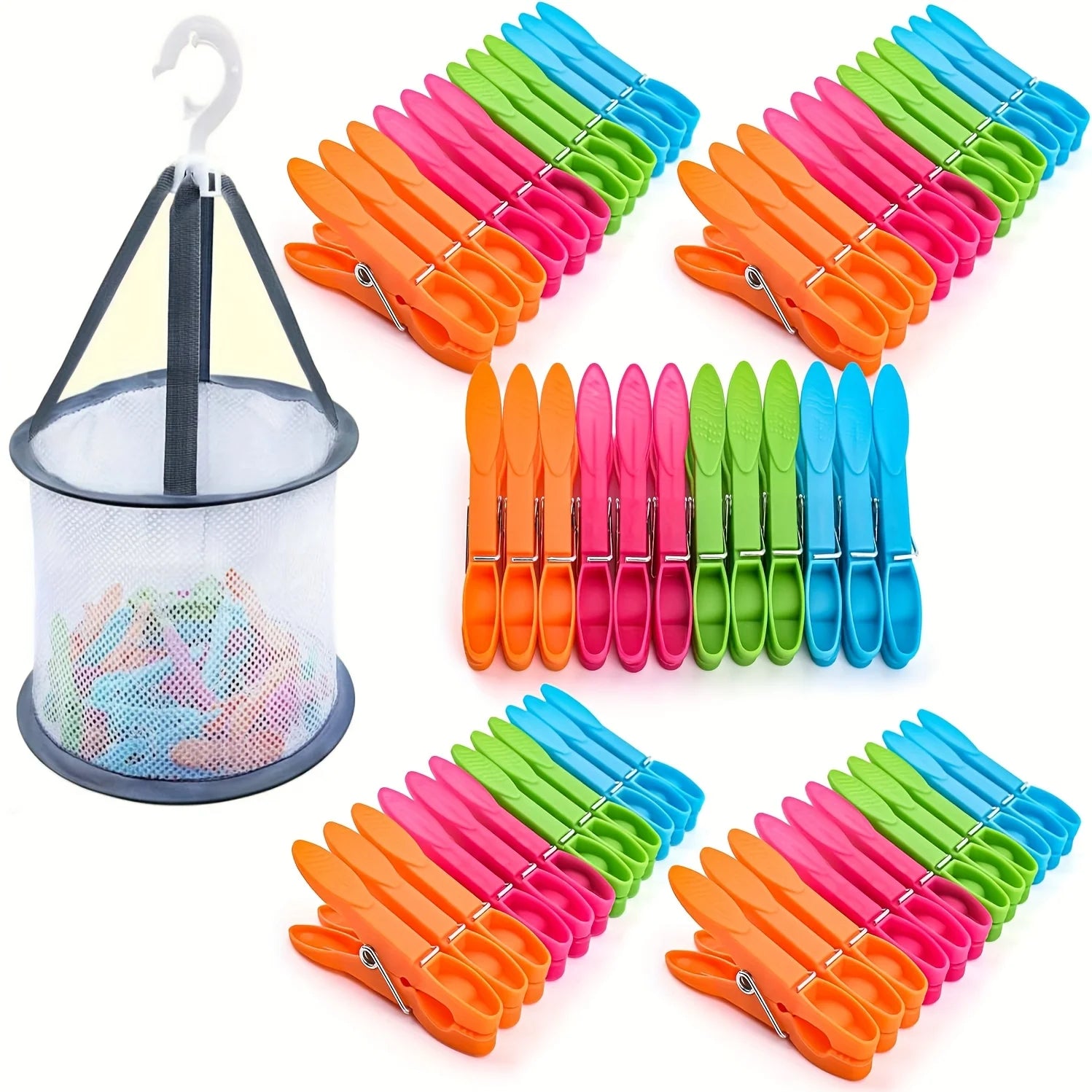 Windproof No Mark Hanging Clips with Storage Basket Colorful Clips for Laundry Socks Delicate Clothes Multiuse Home Organization Oasis Select 60pcs with Basket