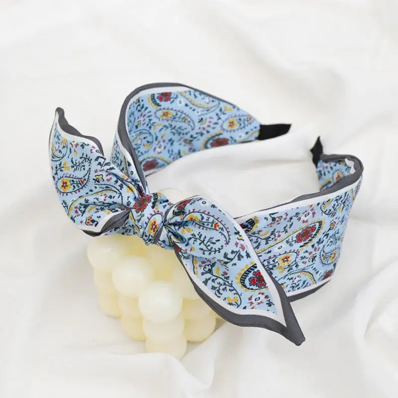 Floral Paisley Bohemian Rabbit Ear Headband | Stretchy Bohemian Headband Oasis Select Blue