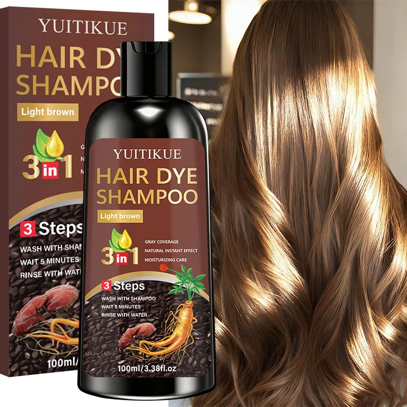 YUITIKUE 3-in-1 Light Brown Hair Dye Shampoo – Cover Gray Hair