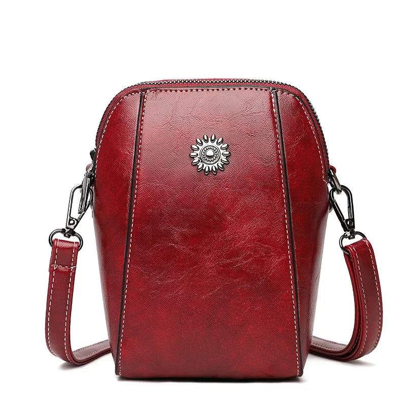 Single Shoulder Crossbody Bag Female Fashion Temperament Leather Women's Bag Vertical Mobile Phone Bag Crossbody Mini Small Bag Oasis Select Dark Red