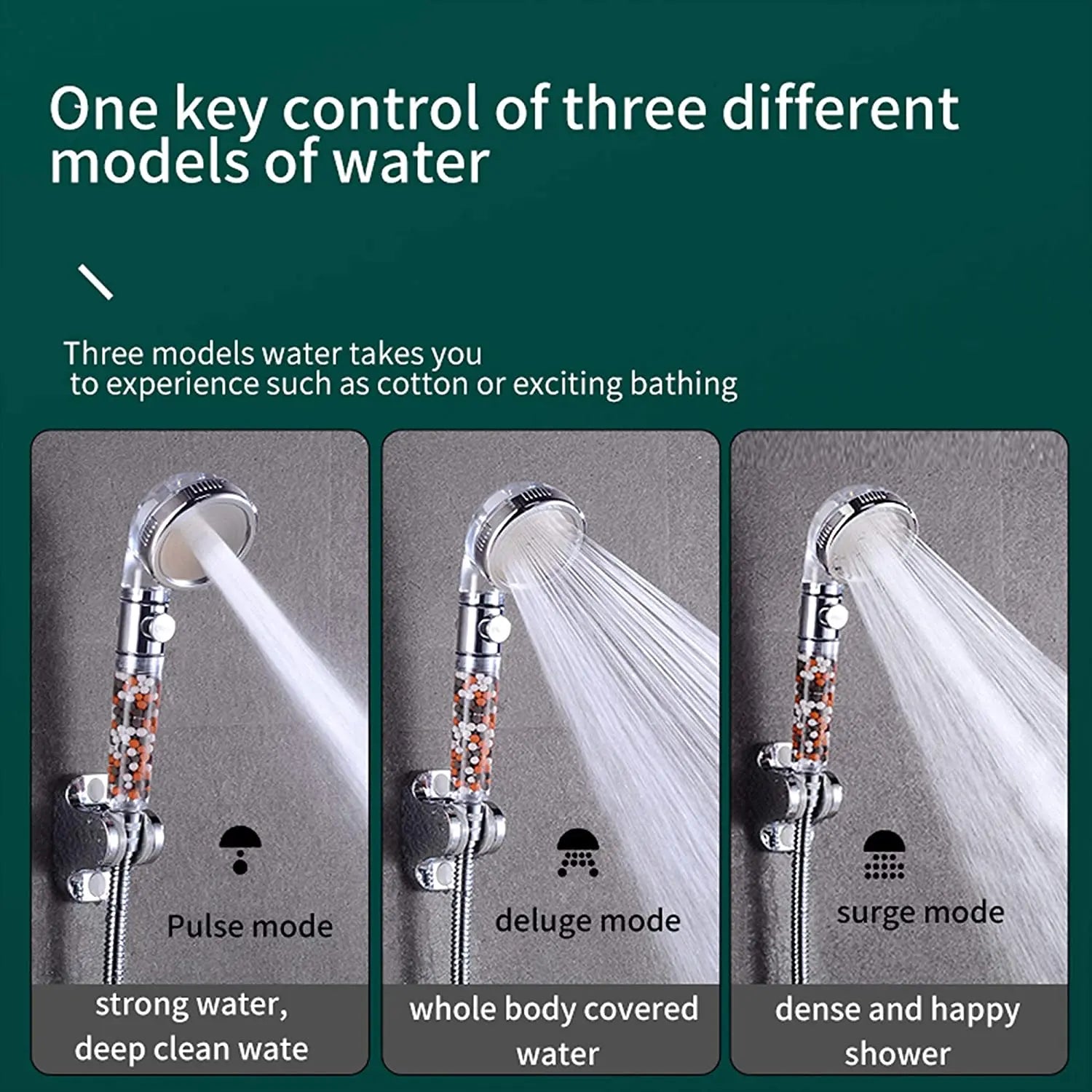 New Premier Bathroom 3-Function SPA Shower Head with Switch Stop Button high Pressure Anion Filter Bath Head Water Saving Shower Oasis Select