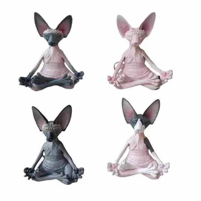 Meditating Hairless Cat Figurine Yoga Sphynx Animal Statue Relax Style Mini Ornament for Desk Living Room Decoration Oasis Select