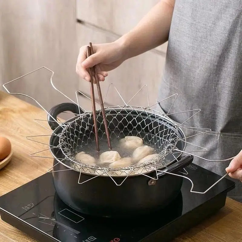 1pcs Stainless Steel Foldable Multifunctional Fryer Basket French Fry Strainer Kitchen Appliance Is Durable Oasis Select