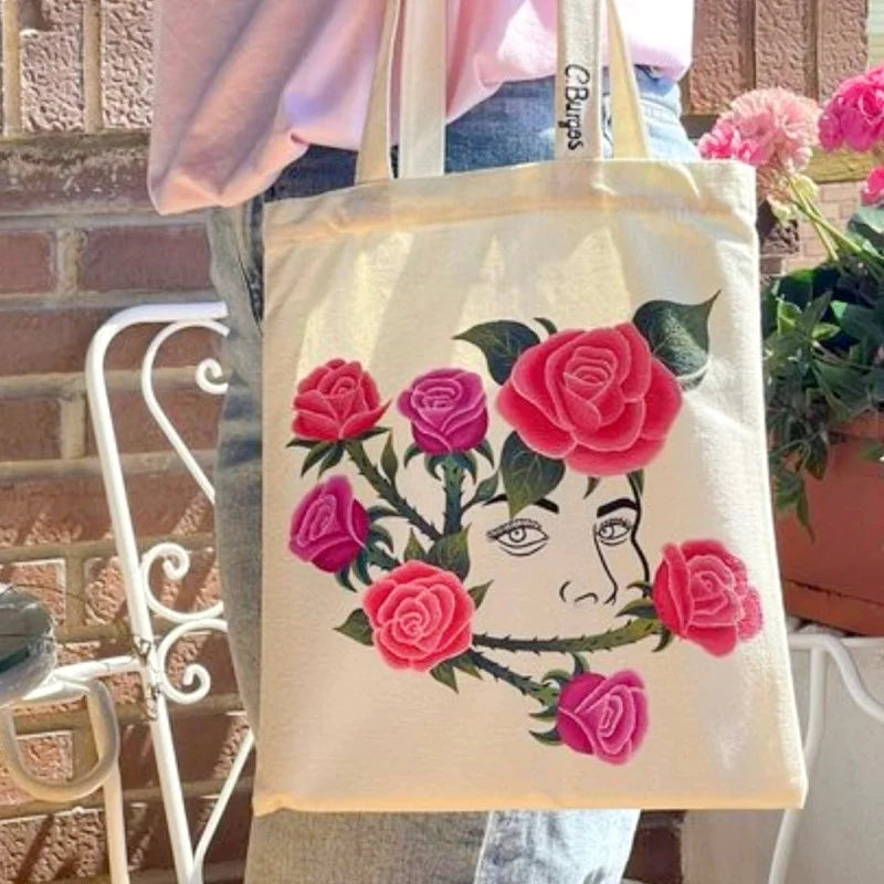 Reusable Foldable Shoulder Handbag Eco-Friendly Women Ladies Large Cotton Fabric Canvas Tote Bag For Market Shopping Bags Blank Oasis Select