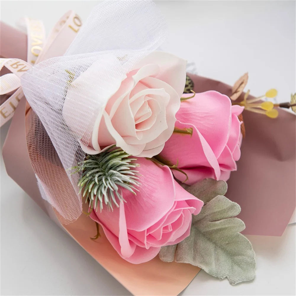 3 Heads Soap Rose Bouquet Valentines Day Gift For Friends Wedding Bouquet Home Decor Rose Flower Bouquet Wedding Party Gift 2024 Oasis Select