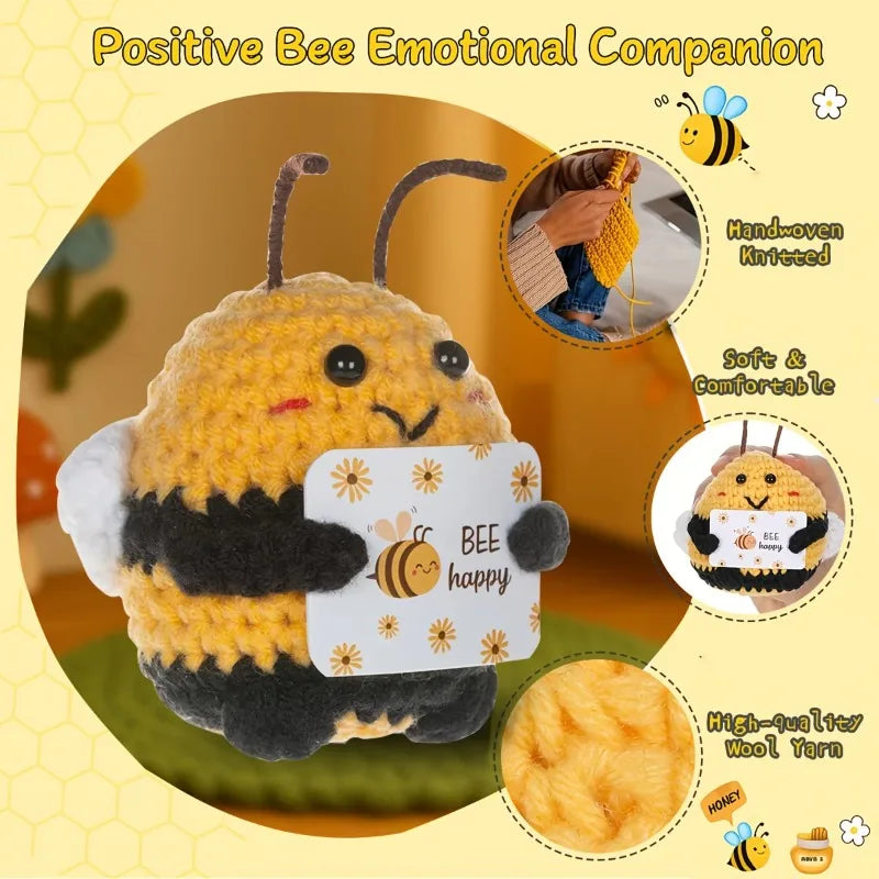 Cute Crochet Bee Plush Toy with "BEE Happy" Card Handmade Knitted Stuffed Animal Gift for Friends & Family Oasis Select