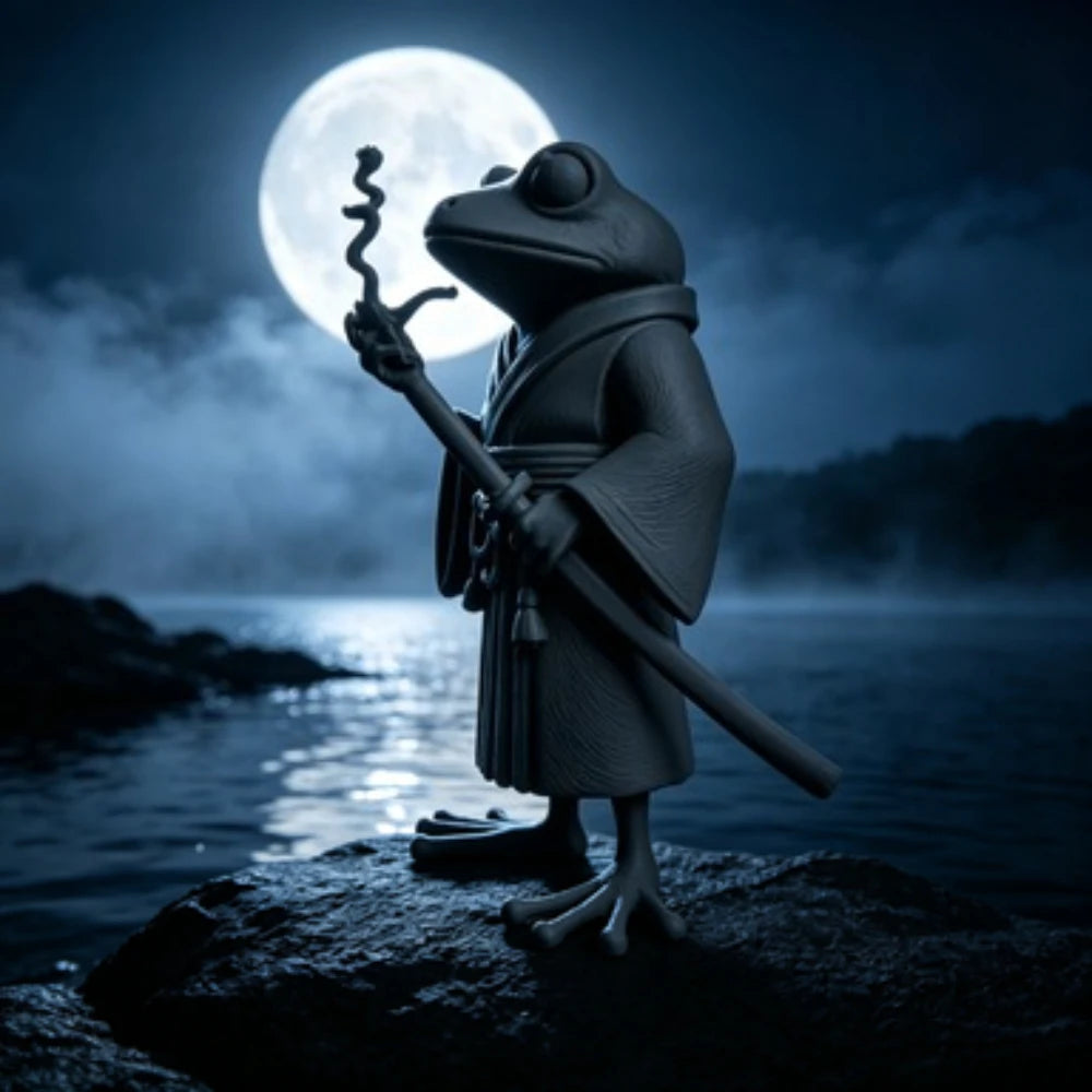Samurai Frog Statue with Cigarette Pipe Cool Ronin Warrior Frog Figurine Novelty Office Desktop Decor Unique Collectible Gift Oasis Select
