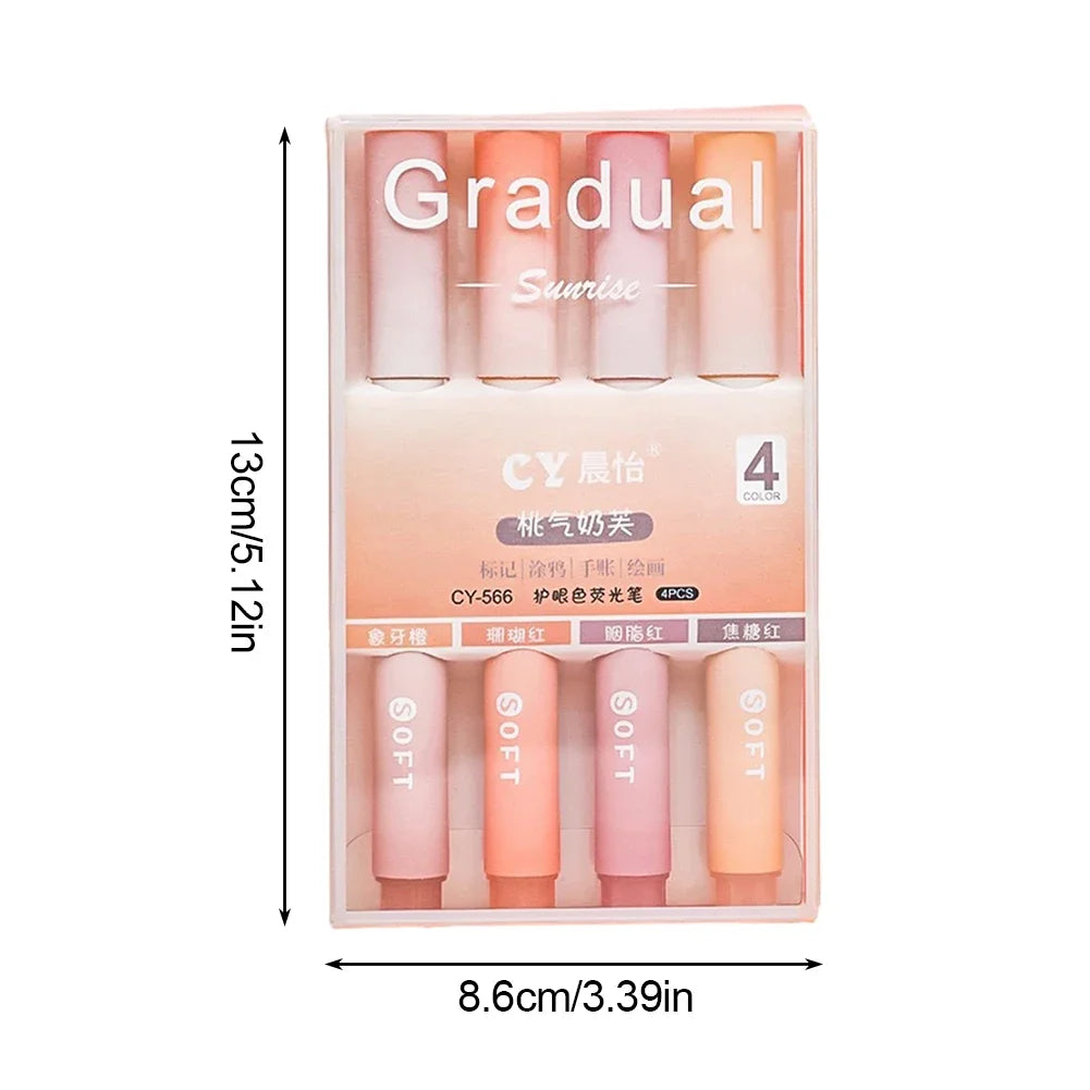 4Pcs/set Macaron Highlighters Color Gradient Highlighter Pens Kawaii Stationery Students Marker Pen Cute School Office Supplies Oasis Select