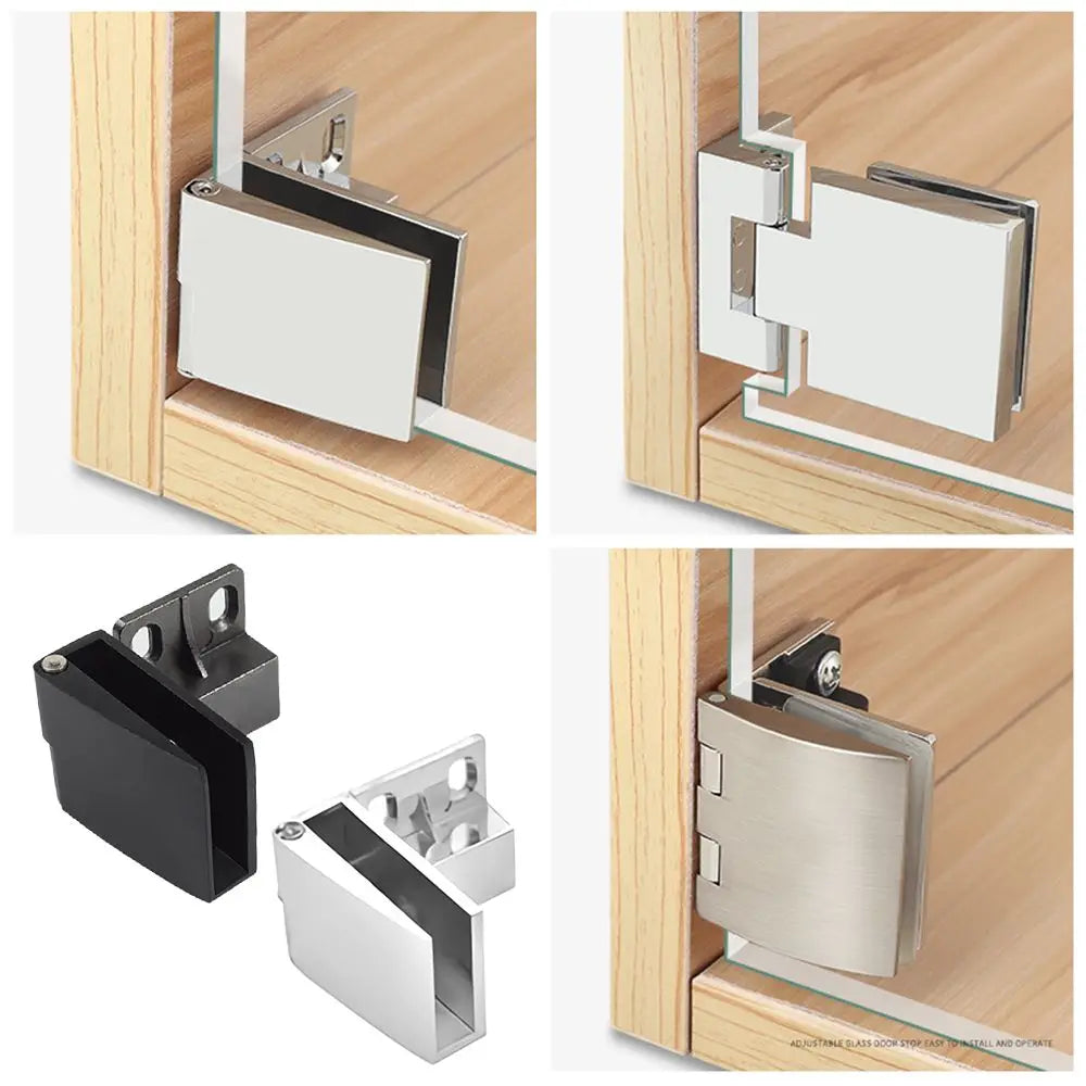 1pair Zinc Alloy Self-closing Glass Door Hinge No Drilling Frameless Clamp Side Mounted Hardware Furniture Accessories Oasis Select