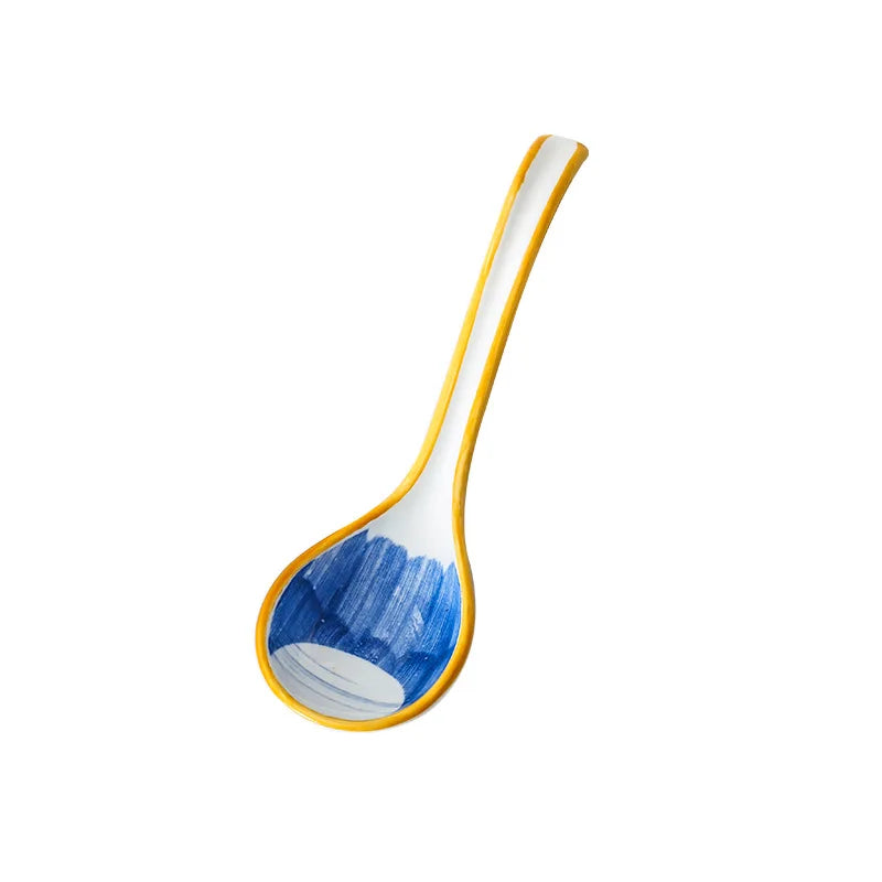 Japanese Style Spoon Ceramic Soup Spoon Daily Ceramic Soup Spoon Ramen Extended Handle Small Spoon Bent Spoon Tableware Oasis Select