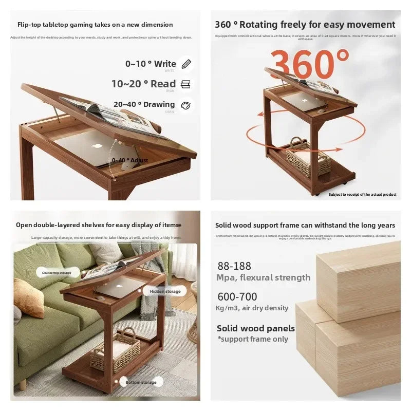 Multi-functional Removable flip solid wood edge few living room household side table sofa small coffee table sturdy and durable Oasis Select