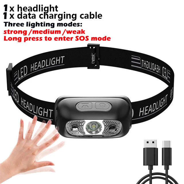IR Sensor LED Headlamp XPG+COB USB Rechargeable Waterproof 2000mAh