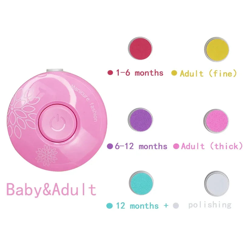 Electric Baby Nail Trimmer Kid Nail Polisher Tool Infant Manicure Scissors Baby Hygiene Kit Baby Nail Clipper Cutter For Newborn Oasis Select pink 6 grind heads