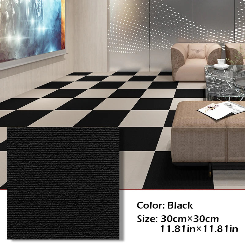 30cmX30cm Self-adhesive Anti Slip Splicing Block Floor Mute Rug Bedroom Mat Carpet Water Absorption Kitchen Living Room Home Oasis Select black 30X30cm-30pcs