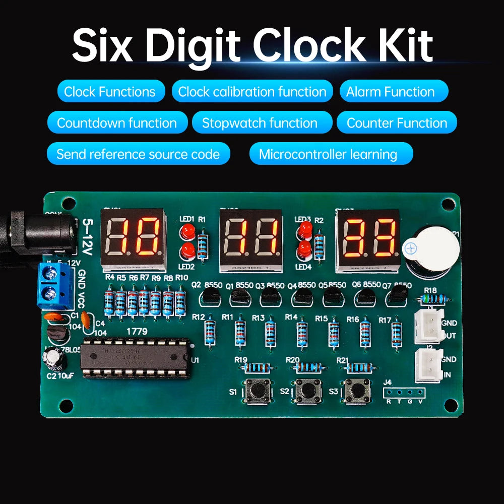 DC 5-12V 6-Digit Red Display Digital Clock Module Electronic Kit 51 Microcontroller Welding Practice DIY Electronic Kit Oasis Select