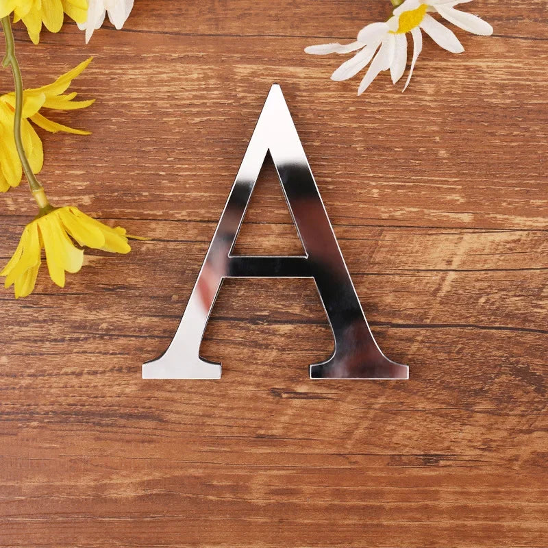 Silver Letter Acrylic 3D Mirror Wall Sticker Home Decor Alphabet Poster For Birthday Party Wedding Diy Wallpaper Peel & Stick Oasis Select A Silver