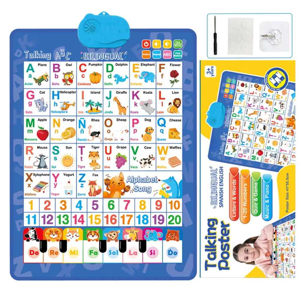Bilingual Talking Wall Chart for Toddlers Learning Toys En/Spanish Interactive Wall Chart with Musical Alphabet Educational Oasis Select