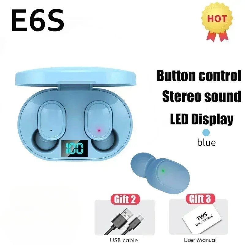 E6S Wireless Bluetooth Earphones TWS Bluetooth Headset Wireless Earbuds Noise Cancelling Earphones with Microphone Headphones Oasis Select Blue Earbuds