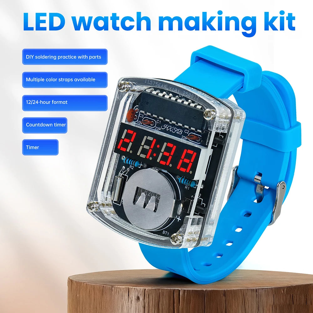 LED DIY Electronic Watch Kit Digital Tube Clock Accessories Soldering Assembly Electronic Silicone Watch Oasis Select