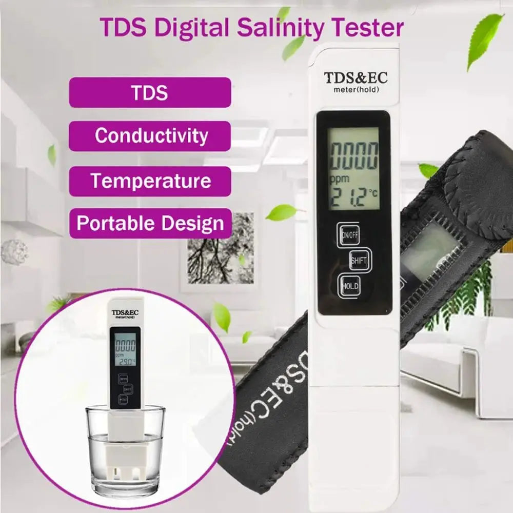 1PC White Digital Water Quality Tester TDS EC Meter Range 0 to 9990 Multifunctional Water Purity Temperature TEMP PPM Tester Oasis Select Default Title