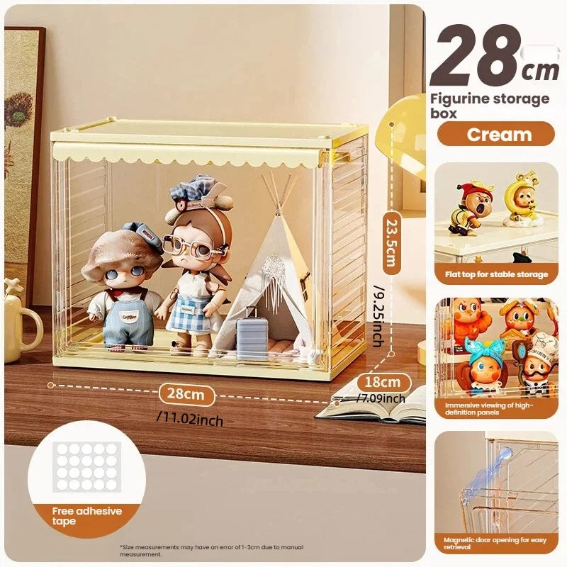 Acrylic storage box, blind box, cute figurine storage box, cute figurine toy storage box, sealed storage rack Oasis Select Flat bottomed-cream