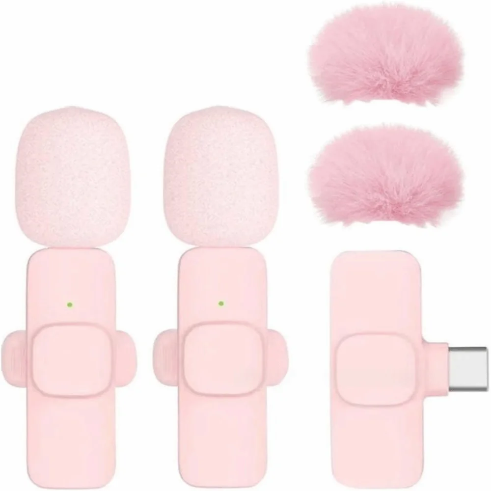 1/2Pcs Wireless Lapel Microphone Noise Reduction USB-C Connector Mini Microphone Pink Studio Quality Mobile Phone Microphone Oasis Select 2Pcs mic 2Pcs ball