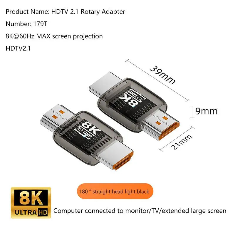 HDMI 2.1 Male To Female Adapter 8K@60Hz Male To Female Connector Up Down Angle 90 270 360 Degree For HDMI Cable PC Laptop HDTV Oasis Select E2