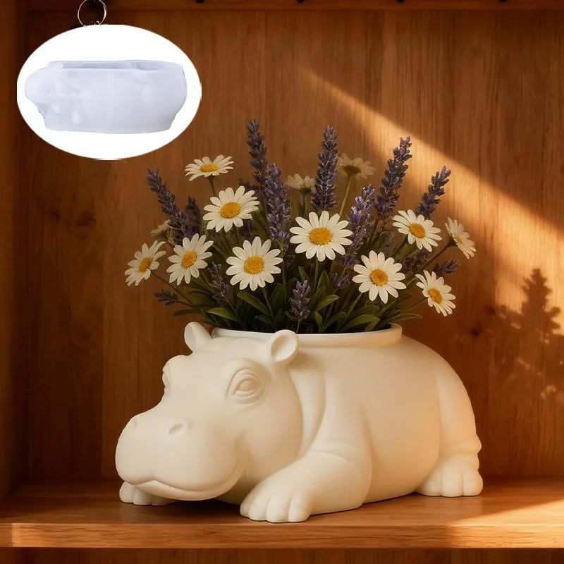 Cute Hippo Silicone Mold For Succulent Pot Candle Soap Concrete Non Stick Easy Demoulding DIY Craft Tool Oasis Select
