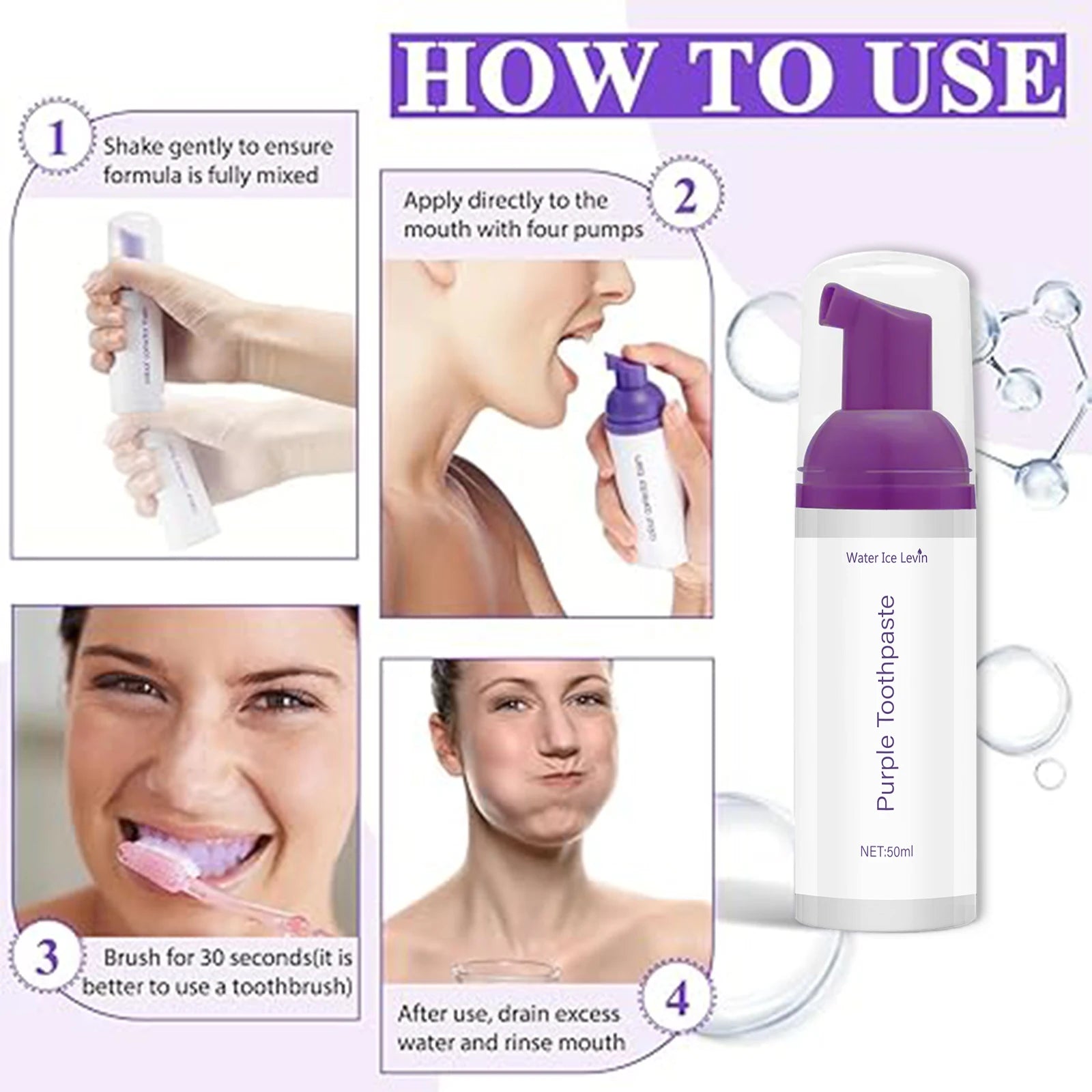 Purple Mousse Toothpaste 50ml – Whitening & Fresh Breath Mousse Toothpaste Oasis Select