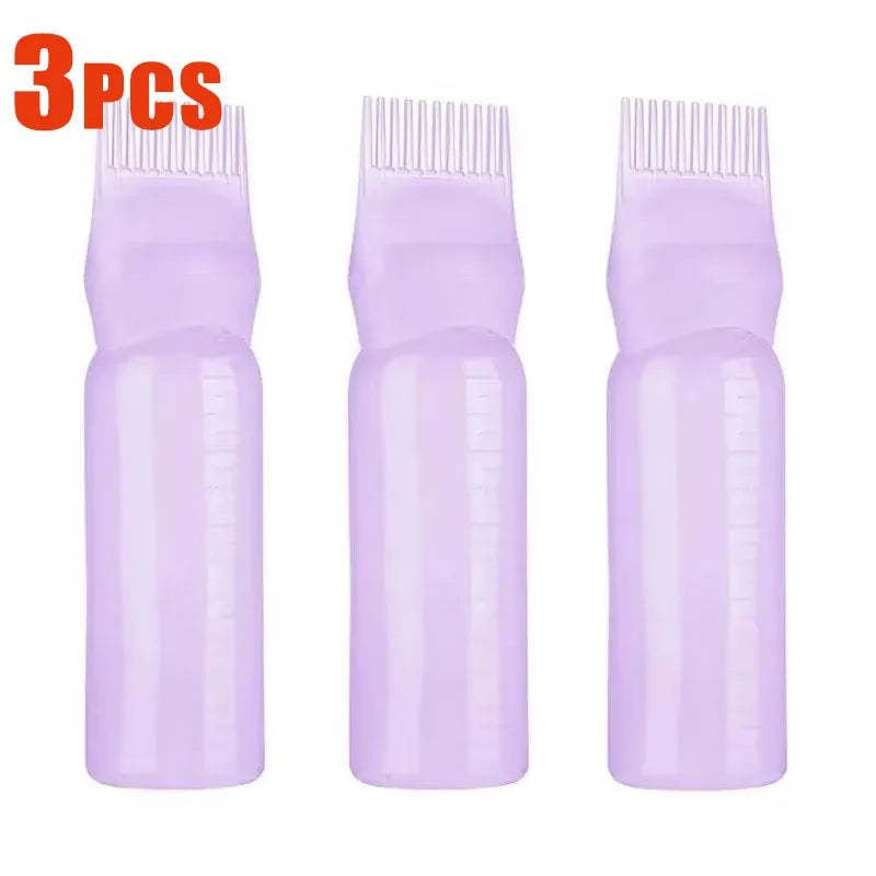 1/2/3Pcs Multicolor Plastic Hair Dye Refillable Bottle Applicator Comb Dispensing Salon Hair Coloring Hairdressing Styling Tool Oasis Select Purple-3pcs