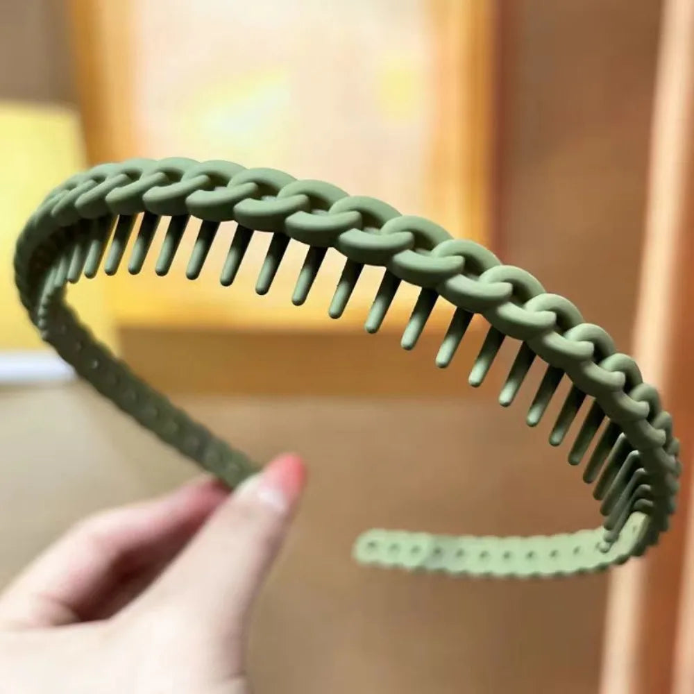Frosted Texture Anti Slip Headbands Toothed Design Thin Braided Frosted Headbands Anti-Slip Teeth Multicolor Wave Oasis Select Green