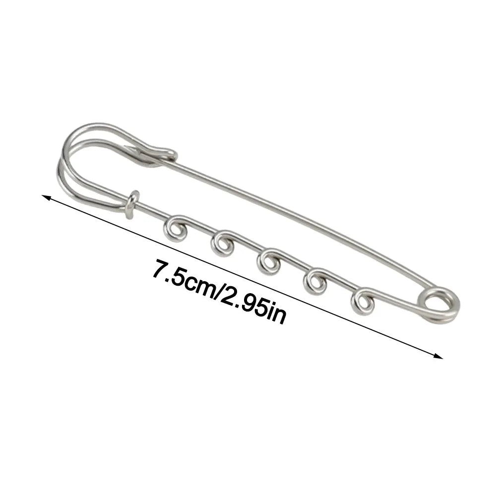Silver Safety Brooch Pins Multi Holes Connectors DIY Charms Brooch With Holes Findings Accessories Shawl Adjuster Oasis Select 7.5CM-With 5Rings
