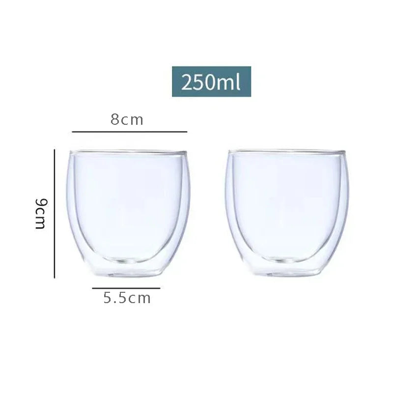 2-Pack Double-Wall Glass Coffee Mugs - Insulated Borosilicate Cups, Sweat-Proof & Dishwasher Safe, Perfect for Lattes, Smoothies Oasis Select 250ml-No-handle 3pcs 301-400ml