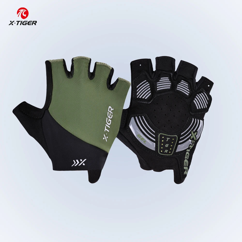X-TIGER Men Women Cycling Gloves Breathable Damping MTB Road Bike Special Gloves Non-slip Bicycle Half Finger Gloves Oasis Select Green M